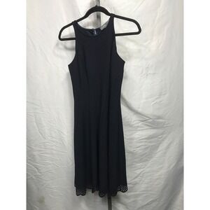 Donna Ricco New York Sleeveless Sheath Dress Navy Blue Laser Cut Hem Size 2